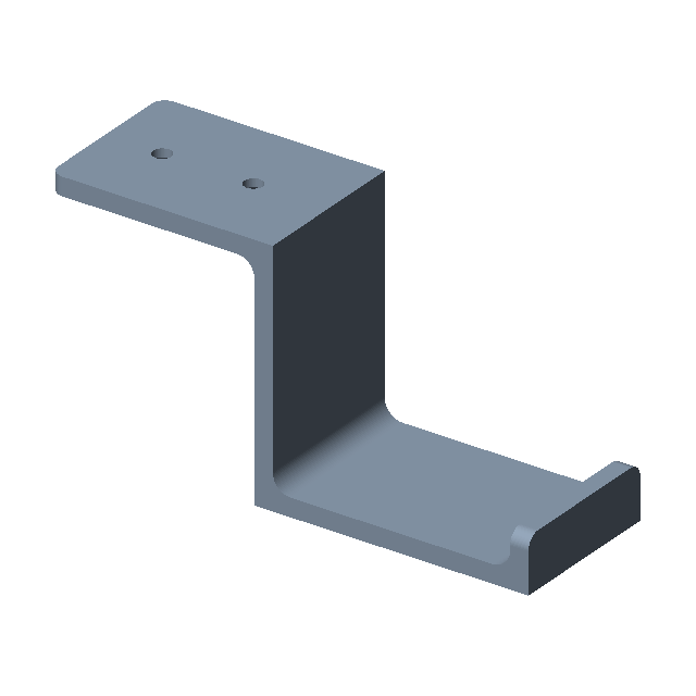 A Z-shaped hook with two screw holes in its top plate.